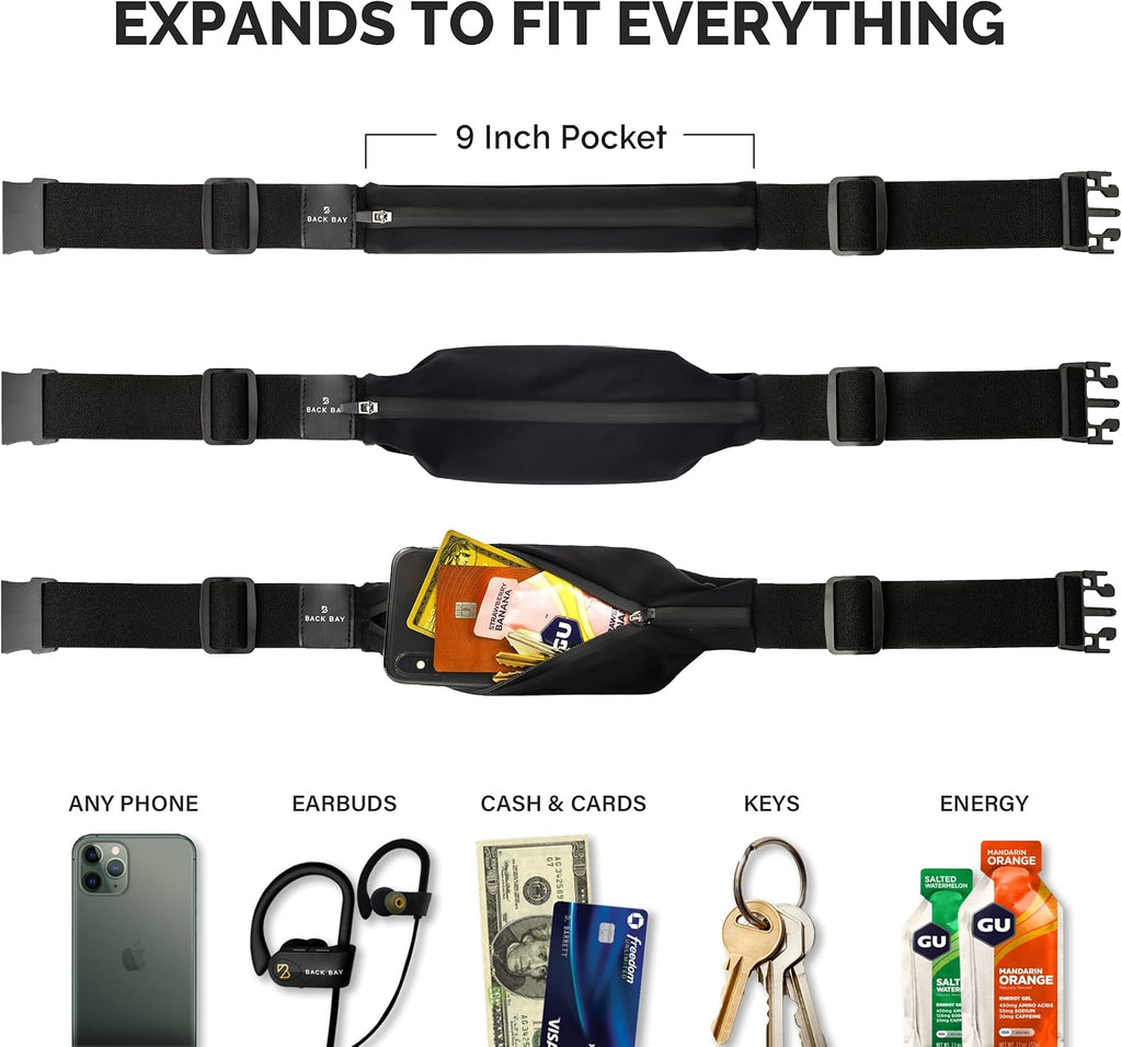 No-Bounce Slim & Secure Running Belt, Fits ALL Phones, Keys, Cards, Gels