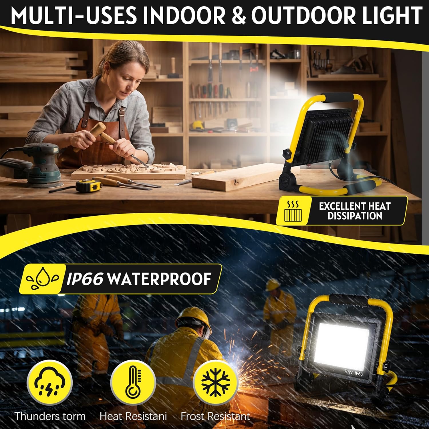 10000LM Portable LED Work Light, IP66 Waterproof for Garage