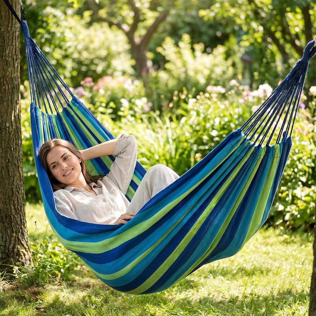 ANYOO Cotton Camping Hammock Portable with Tree Straps Holds 660lbs