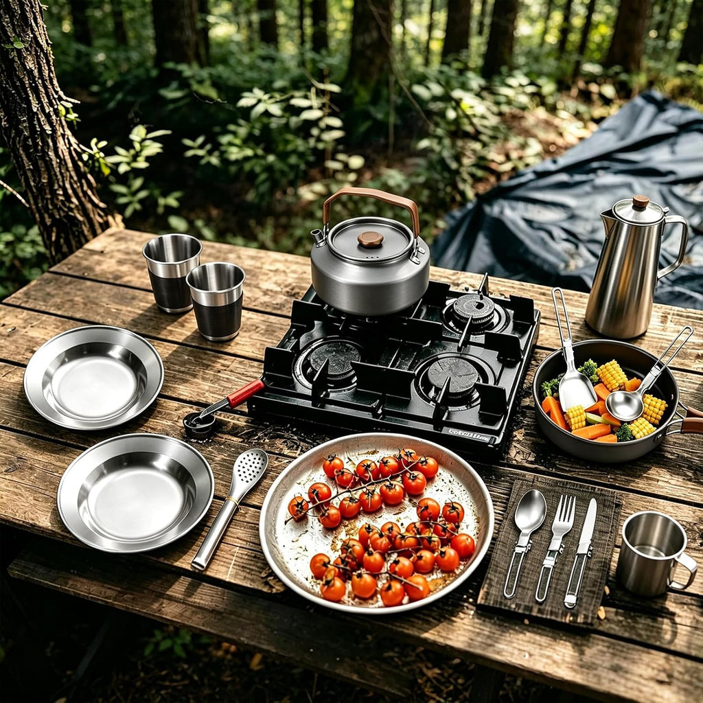 Leonyo 18PCS Camping Cookware Set, Camping Cooking Pot Pan Mess Kit