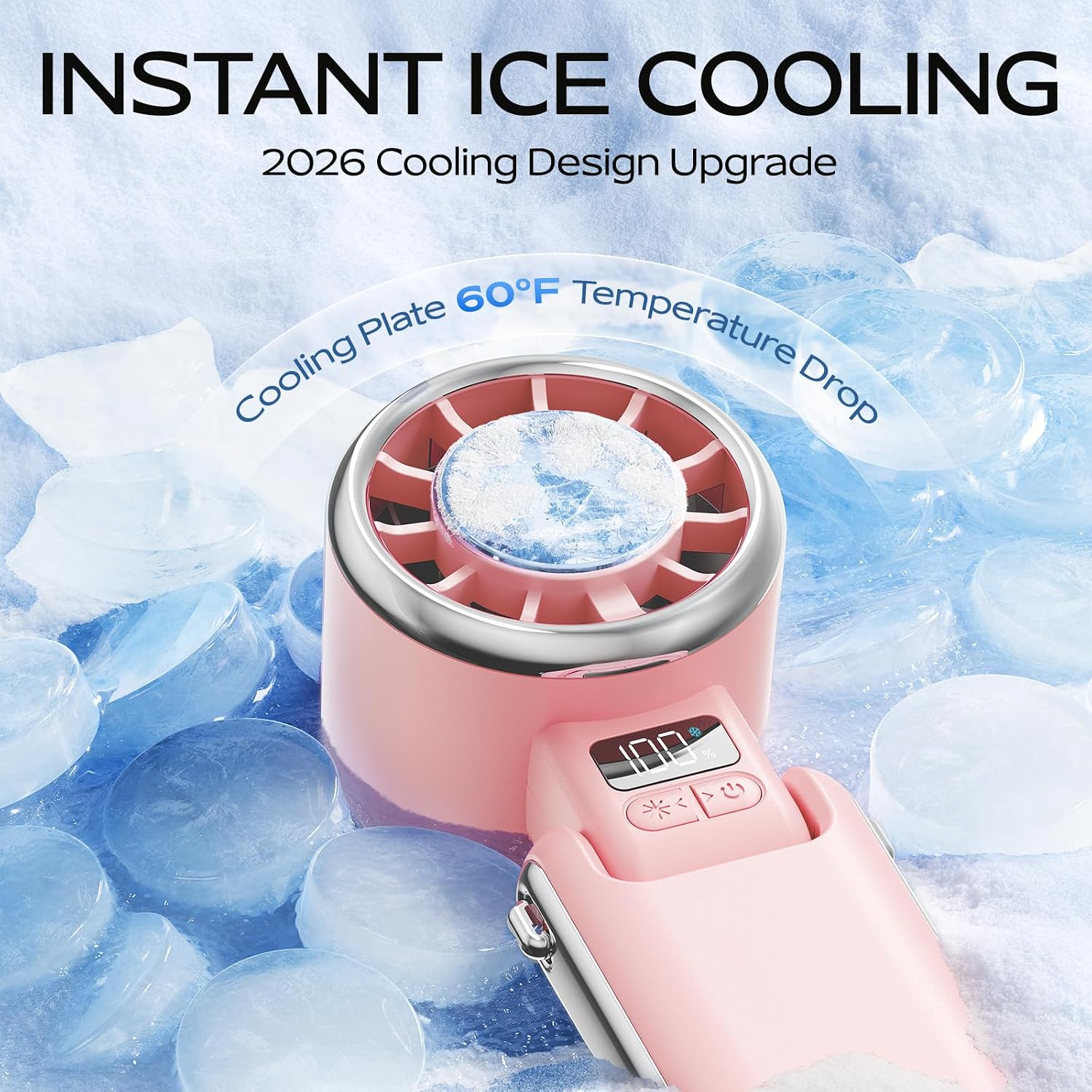 SHEWIND Portable Handheld Fan with Ice Cooling - 5 Gear High Speed Personal Turbo Fan Rechargeable, Up to 11 Hrs, Mini Hand Fans for Travel Essentials, Beach Vacation, Gifts for Women, Men (Pink)