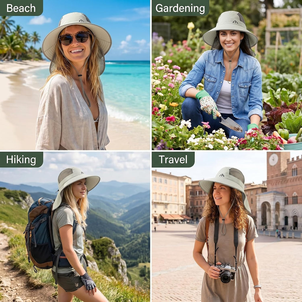UV Sun Protection Hat Women Foldable Neck Flap Wide Brim Fishing Hat with Ponytail Hole for Women
