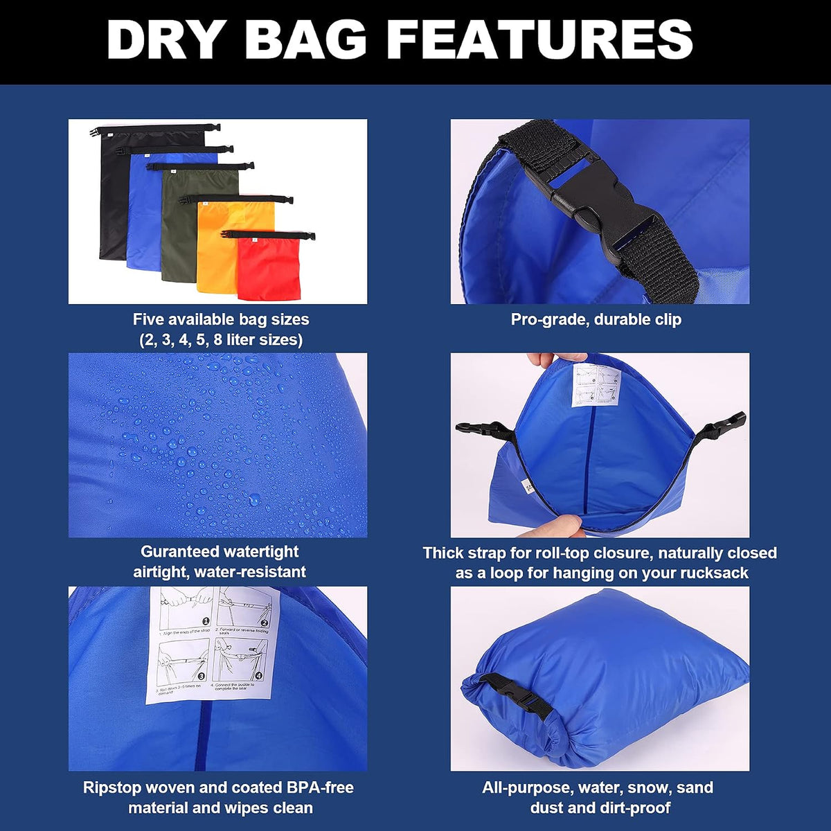 Dry Bags Waterproof Set, 5 Packs Ultralight Waterproof Bags Small Stuff Sack Water Proof Bag Dry Packs, Outdoor Dry Bag Keep Gear Dry for Backpacking Hiking Boating Camping Travel