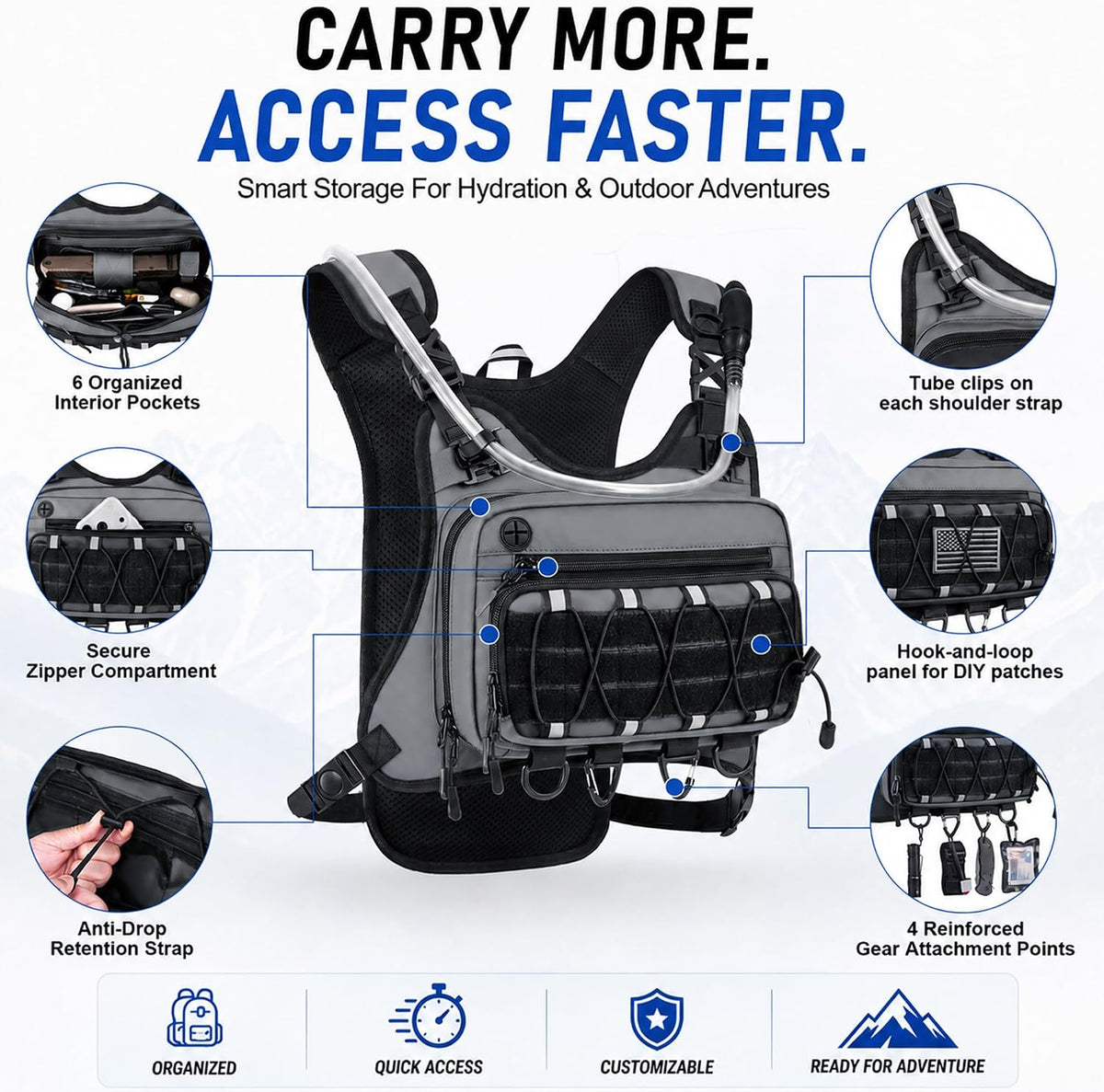 BECOJADDE Running Vest for Men Hydration Backpack with 2L Water Bladder