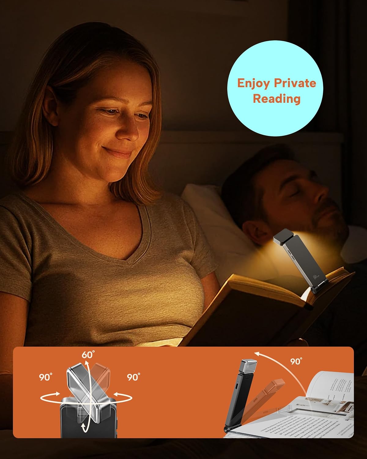 86lux Book Light, Rechargeable Reading Lights for Books in Bed