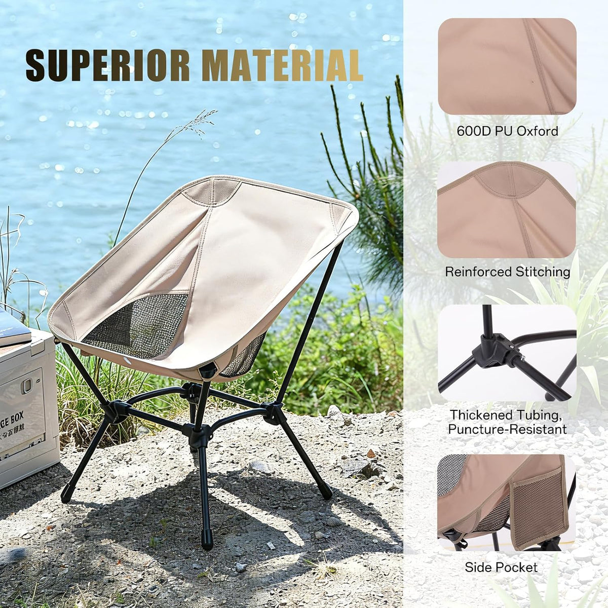 Low Back Camping Chair for Outdoor, 2-in-1 Height Adjustable, Heavy Duty
