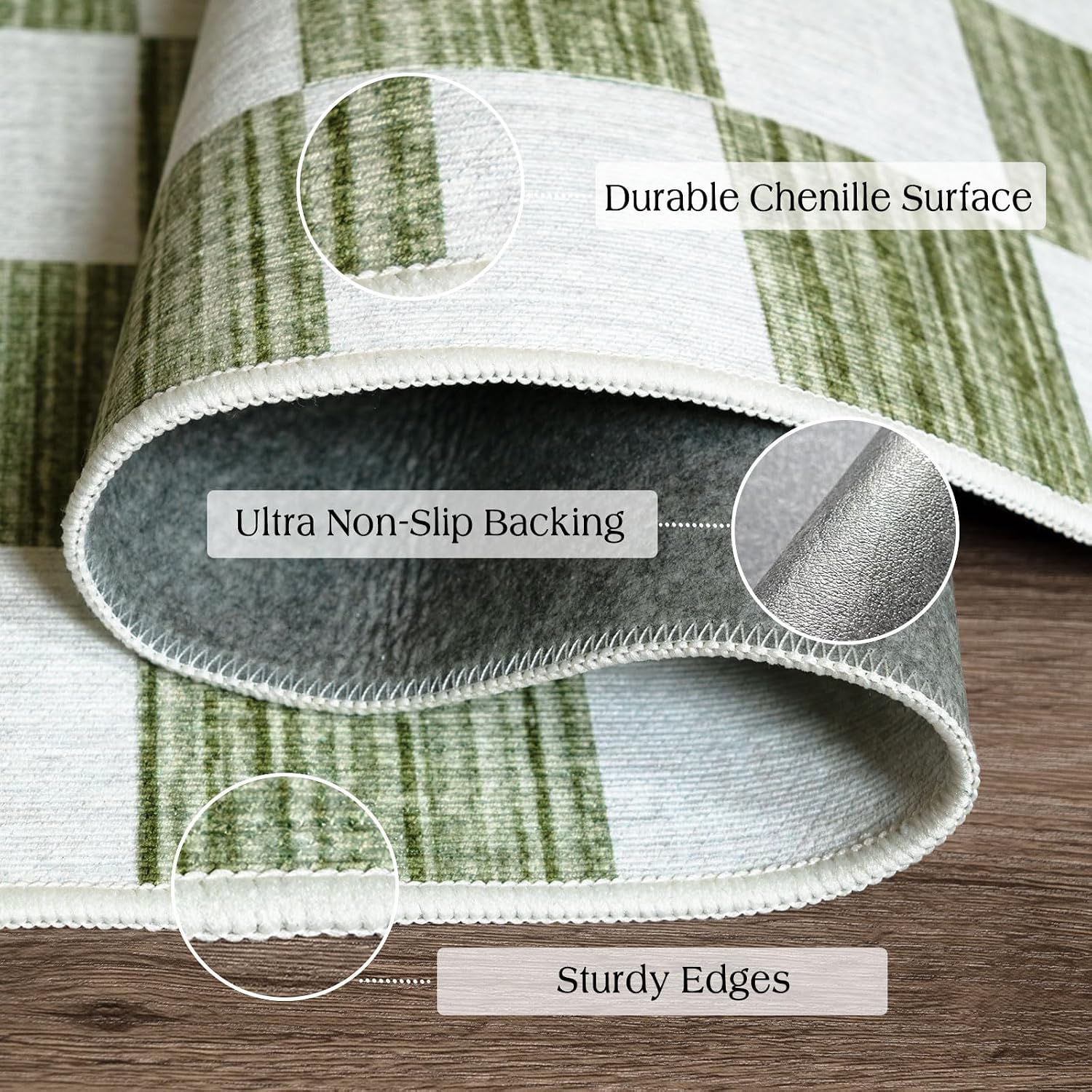 Green White Checkered Entry Rug - 3x5 Non-Slip Indoor Outdoor Rugs
