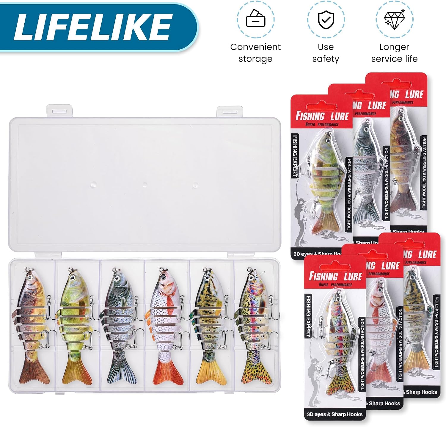 6PCS Fishing Lures for Freshwater and Saltwater with case,Slow Sinking Multi Jointed Swimbaits, Lifelike Lures for Bass Trout Crappie Walleye Pike