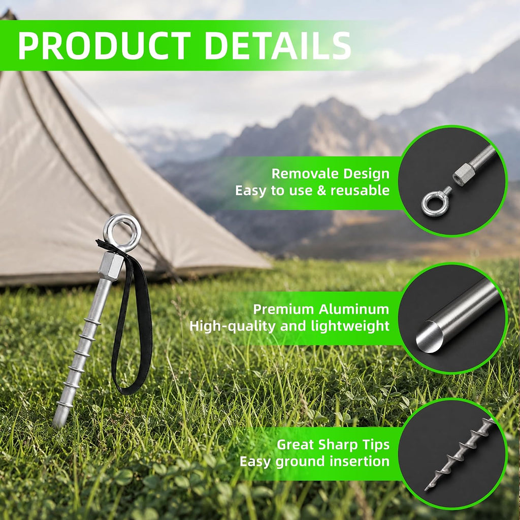 Ground Anchors 14" Screw in Tent Stakes for Camping Tents 12 Pcs