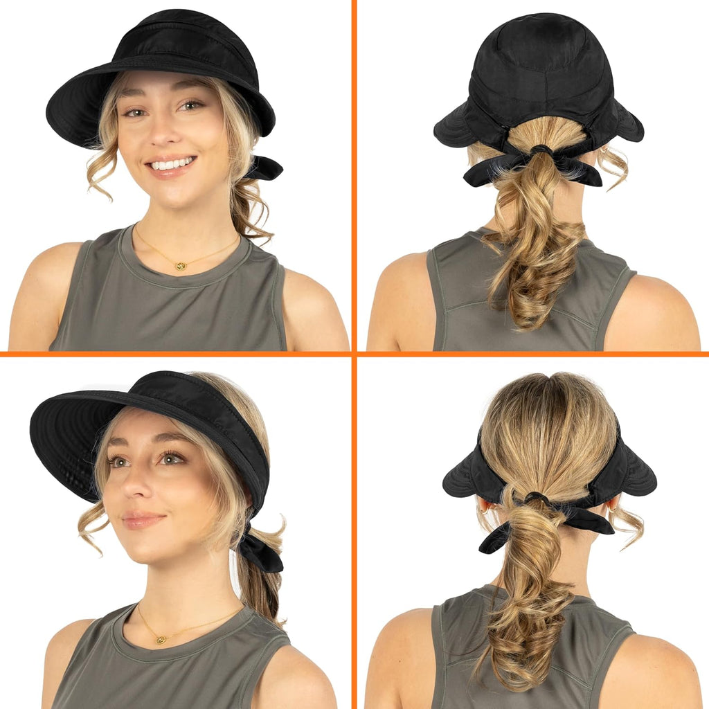 SUN CUBE Womens Sun Hat UV Protection Wide Brim Zip-Off Golf Visor