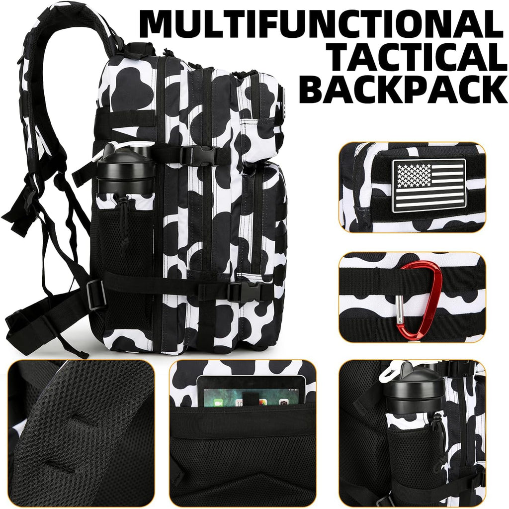 Lovelinks21 25L Tactical Backpack Military Tactical Backpack for Men and Women Small Assault Pack Outdoor Travel Hiking Camping Rucksack with Molle Webbing (Cow Print)