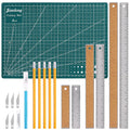 Tanstic 15Pcs 6" 12" 18" Stainless Steel Cork Back Metal Ruler, Non-Slip Cork Backing Rulers with Inch and Centimeters, Non Slip Straight Edge Ruler with Cutting Mat, Pencil, Craft Knife for Office