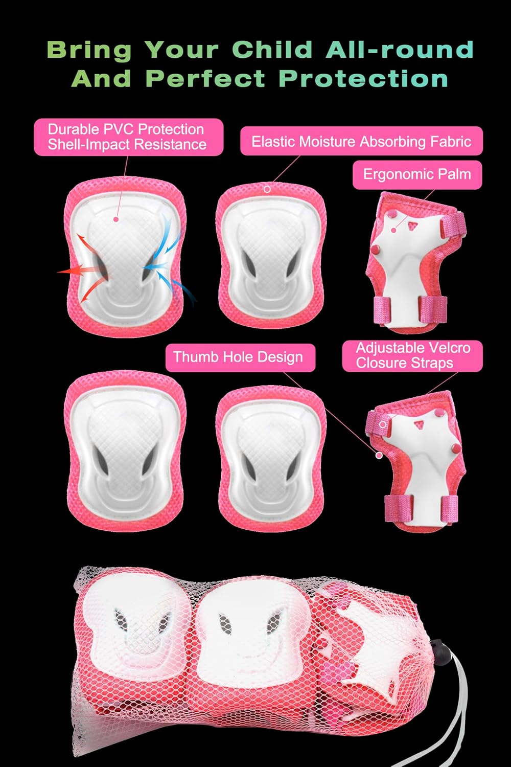 XJD Kids Bike Helmet Set for 3-5-8-14 Years, Knee Elbow Pads Wrist Guards