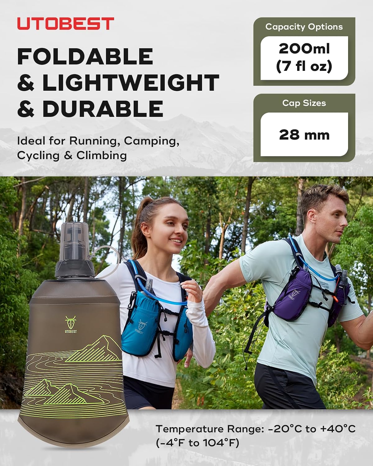 UTOBEST Soft Flask 200ml Collapsible Running Water Bottles