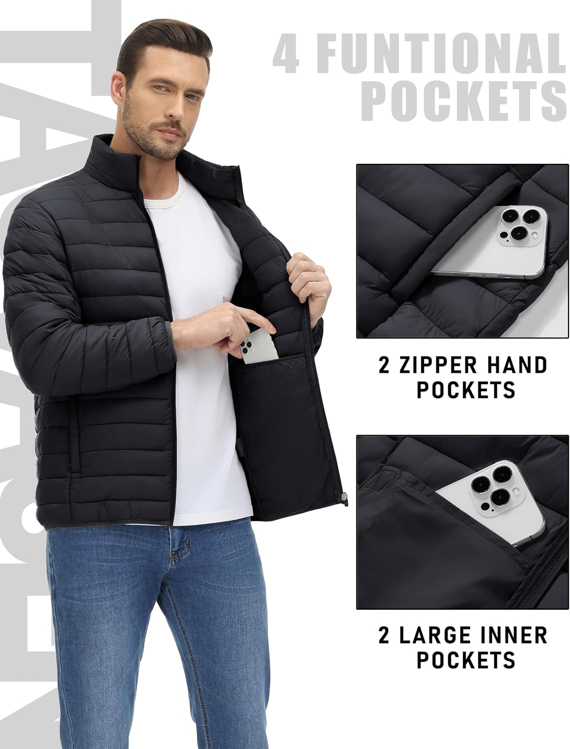 TACVASEN Men's Lightweight Puffer Jacket Quilted Insulated Winter Coat