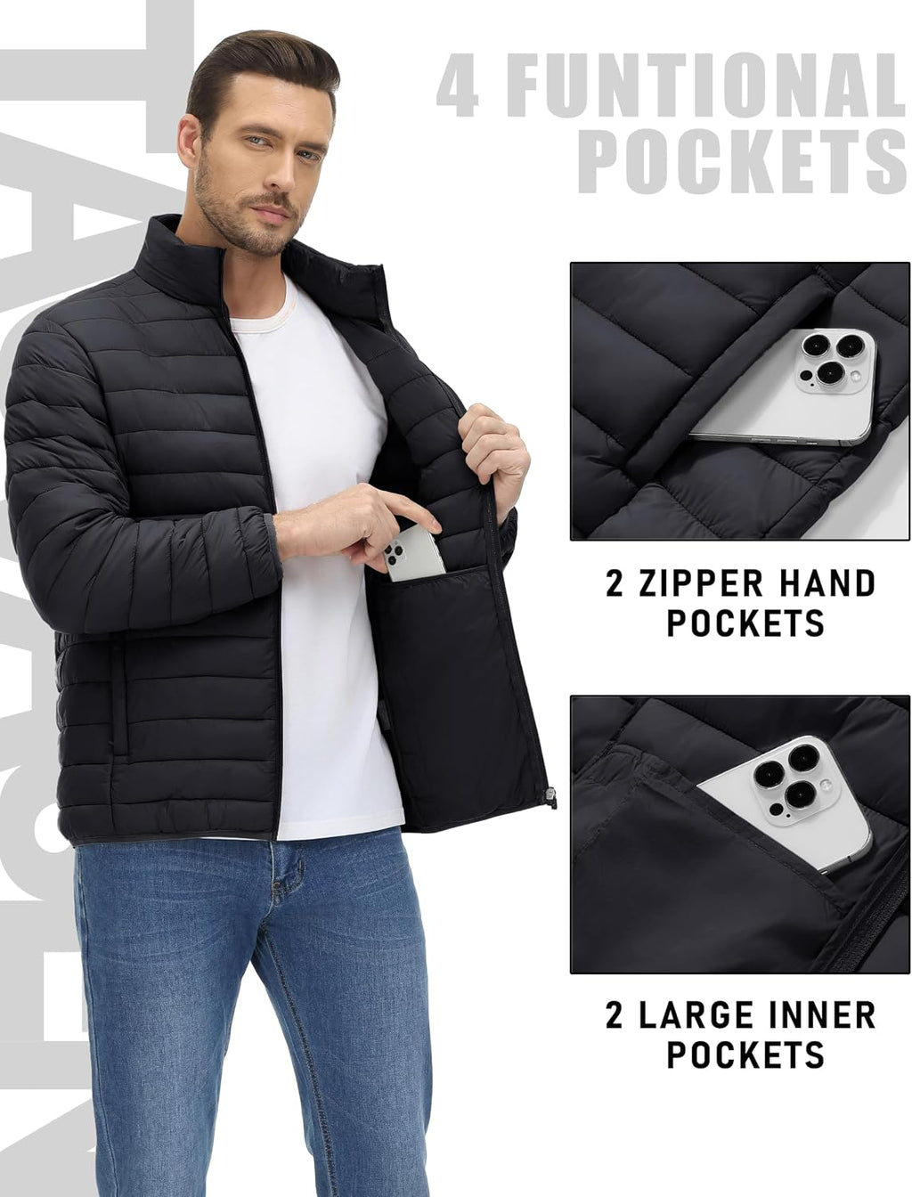 TACVASEN Men's Lightweight Puffer Jacket Quilted Insulated Winter Coat