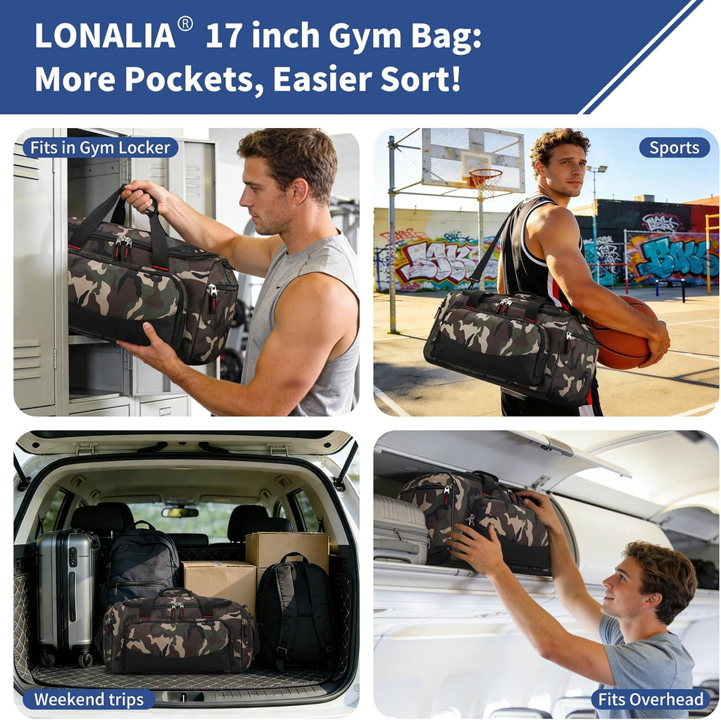 30L Gym Sport Duffle Bag, 17 inch, Camo