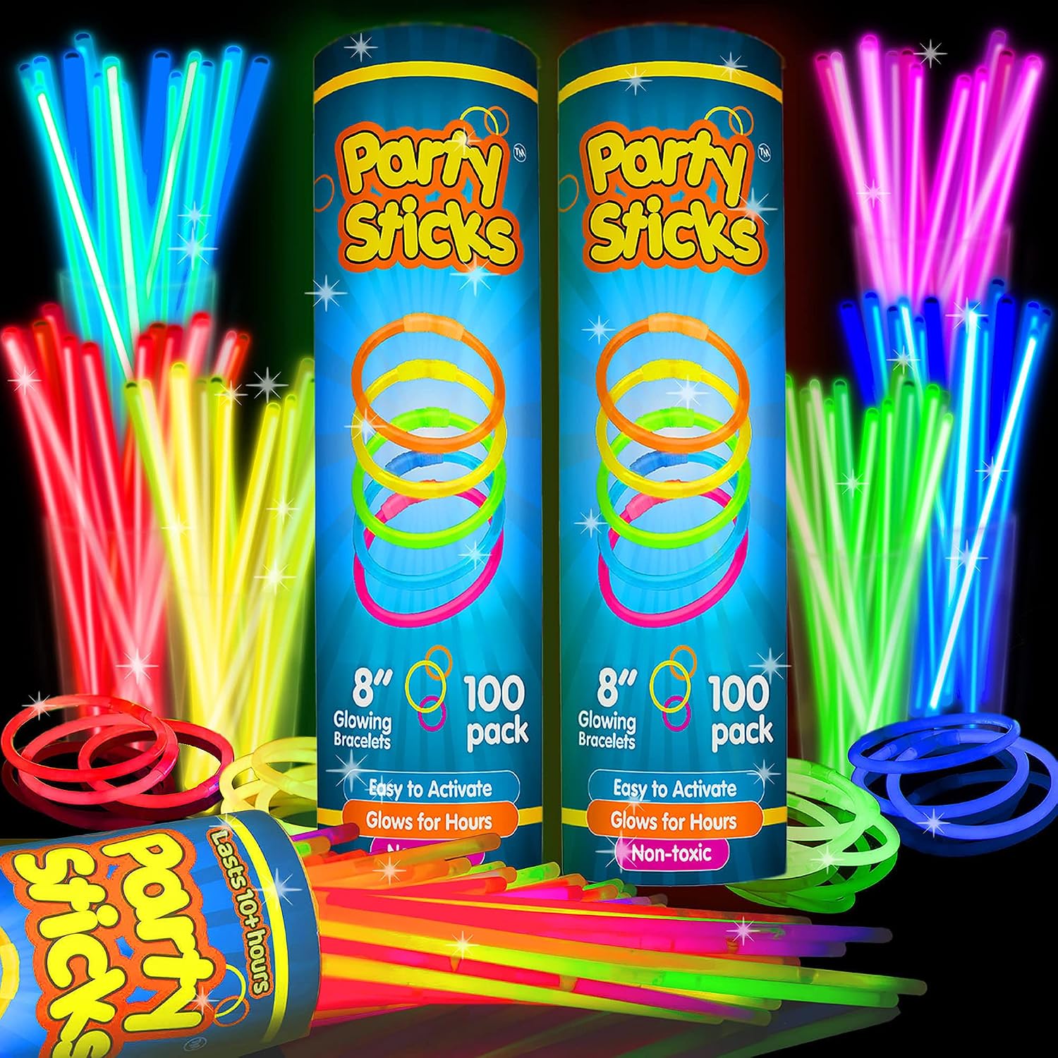 PartySticks White Glow Sticks - 100pk, 8 Glow In The Dark Light Up Party Favors, Decorations and Accessories