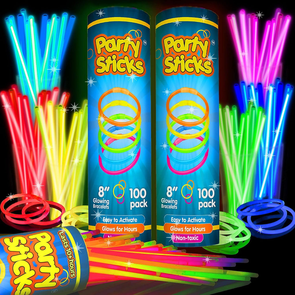 PartySticks Green Glow Sticks - 100pk, 8 Inch Glow in the Dark Light Up Sticks and Connectors for Party Favors, Decorations, Necklaces and Bracelets