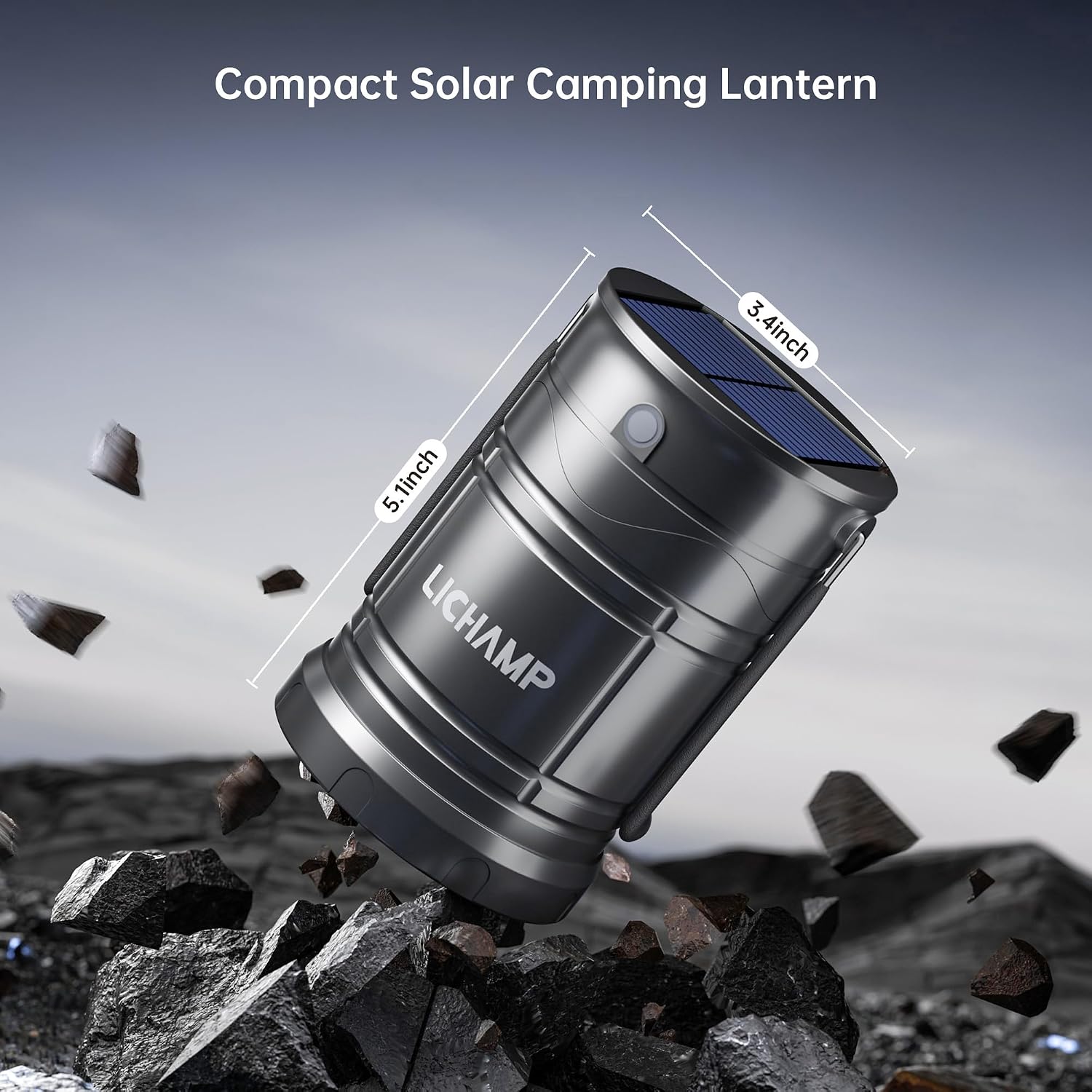Lichamp 1-Pack Solar Camping Lantern, USB Rechargeable LED Lanterns