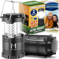 Mata1-USA LED Camping Lanterns (Black, 2 Pack), Emergency Lights for Power Outages, Long-Lasting Battery-Powered Lights w/ 3 Adjustable Brightness Levels, Collapsible Lamps for Indoor & Outdoor Use