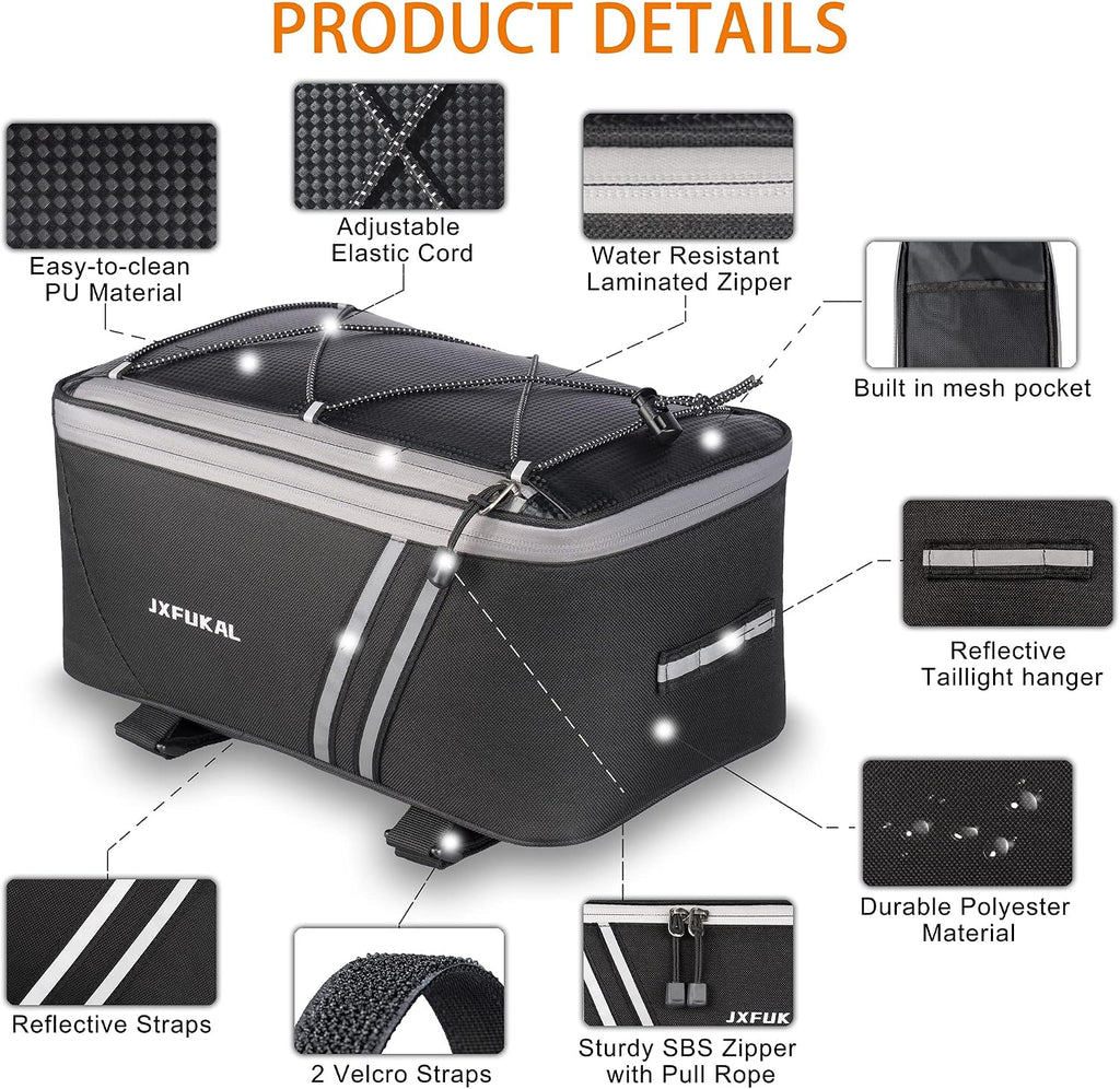 JXFUKAL Rear Bike Rack Bag with Rain Cover, 7L/9L/10L/12L Ebike Bag