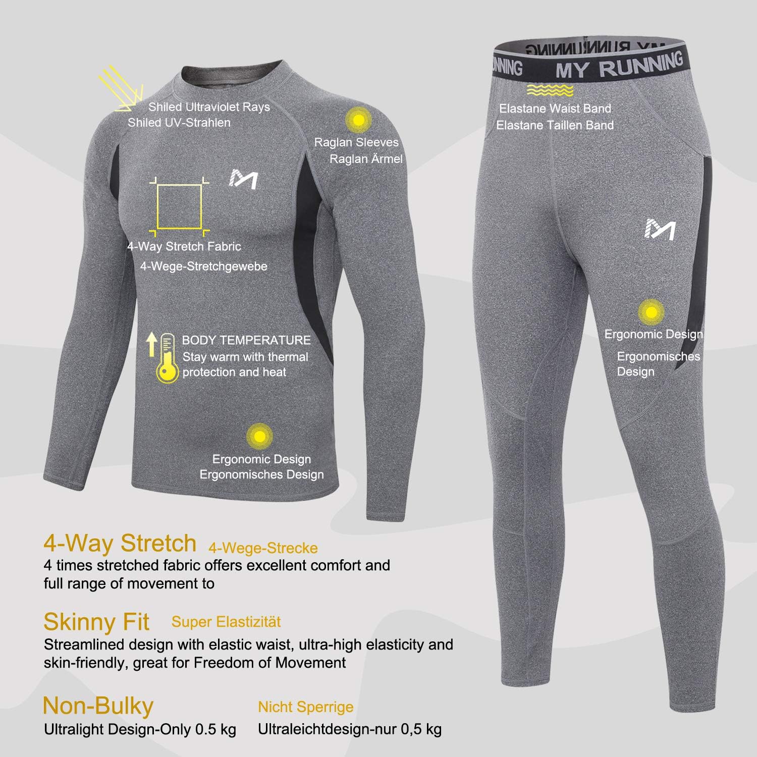 MEETYOO Thermal Underwear for Men, Winter Gear Long Johns Base Layer Top and Bottom Set for Skiing Running