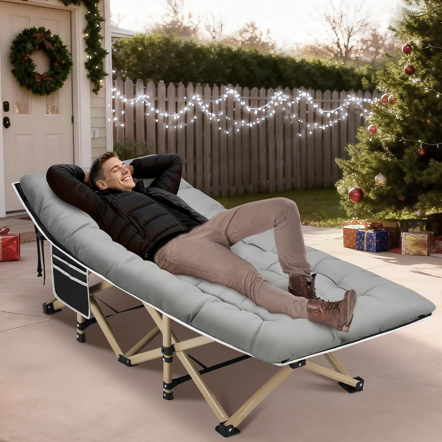 HABUTWAY Camping Cots for Adults, 600lbs Capacity, Folding Camping Cot with Mattress, Sleeping Cots for Adults with Carry Bags for Travel,Beach,Patio,Home Office,Nap Time