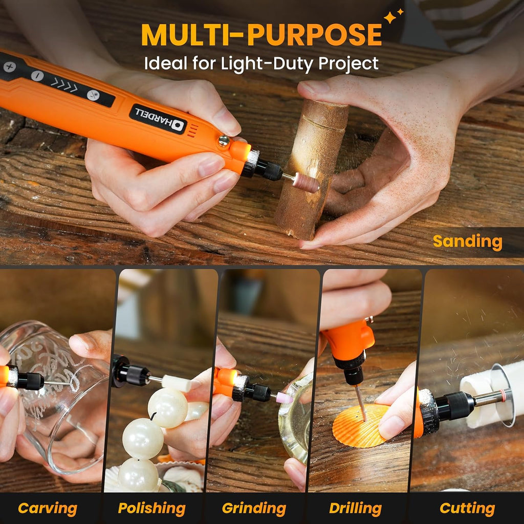 HARDELL Mini Cordless Rotary Tool, 5-Speed 69pcs Kit for 3D Printer Sanding