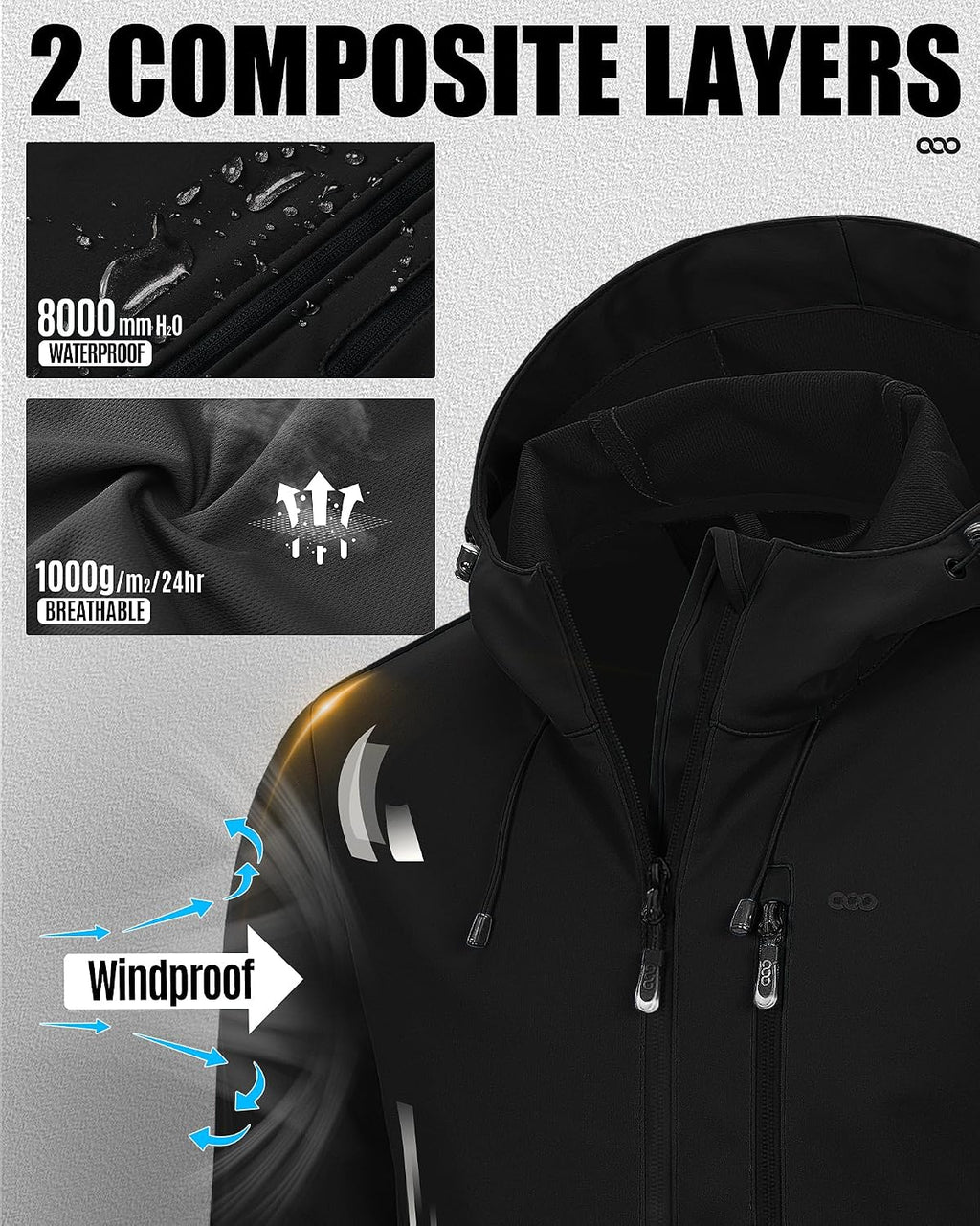 33,000ft Men's Softshell Jacket Hooded Waterproof Windbreaker Rain Jacket