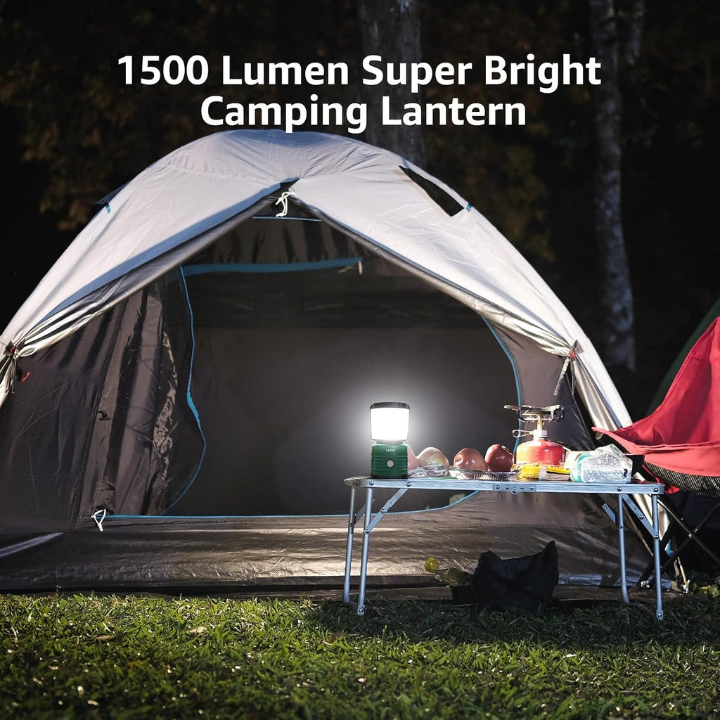 Lepro Camping Lantern, Battery Powered LED with 1500LM, 4 Light Modes, Waterproof Tent Light, Lantern Flashlight for Hurricane, Emergency Light, Survival Kit, Storms, Outages, Fishing, Hiking