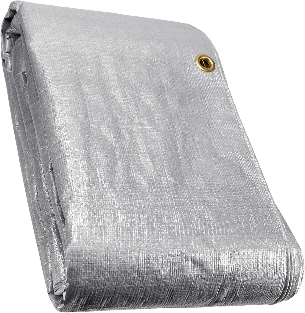 WHITEDUCK Super Heavy Duty Poly Tarp Cover 16 Mil & 10 Mil with Grommets and Reinforced Edges (Brown, White & Silver Black) (Silver Black- 10 Mil, 15' x 20')