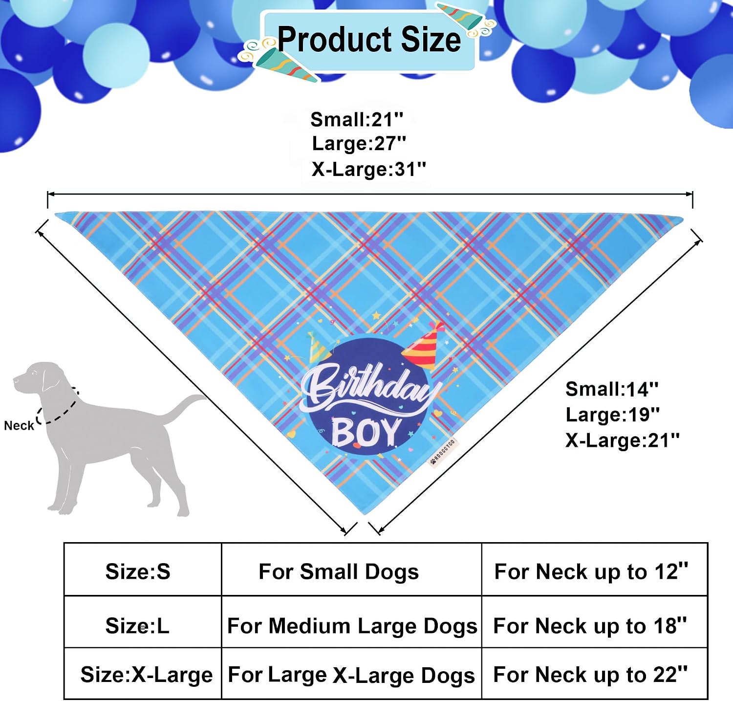 ADOGGYGO Dog Birthday Hat, Blue Birthday Boy Dog Bandana Set, X-Large