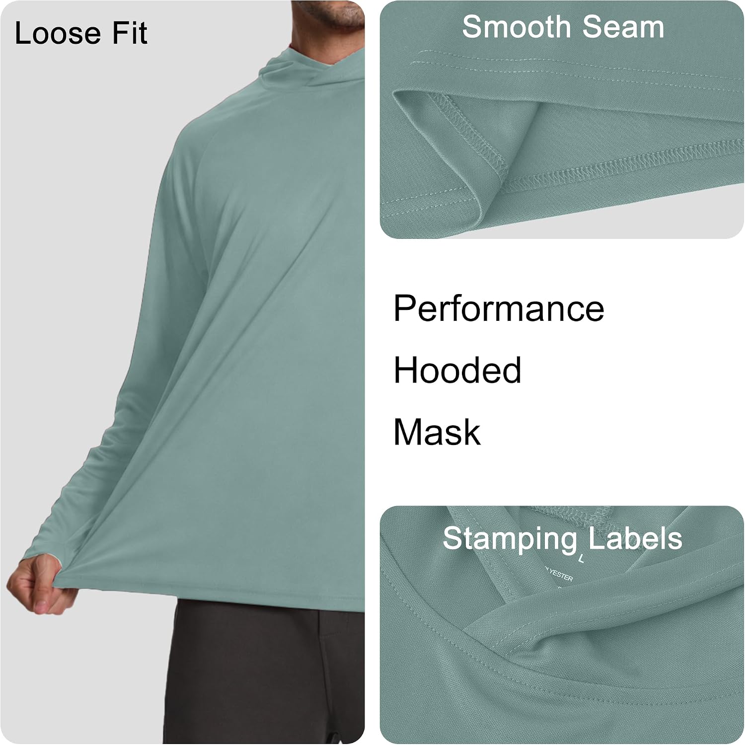 HovSiyla Mens Fishing Hoodie UV Sun Protection Shirts UPF Rash Guard Long Sleeve Shirts Hiking Performance Mesh Face Mask Top