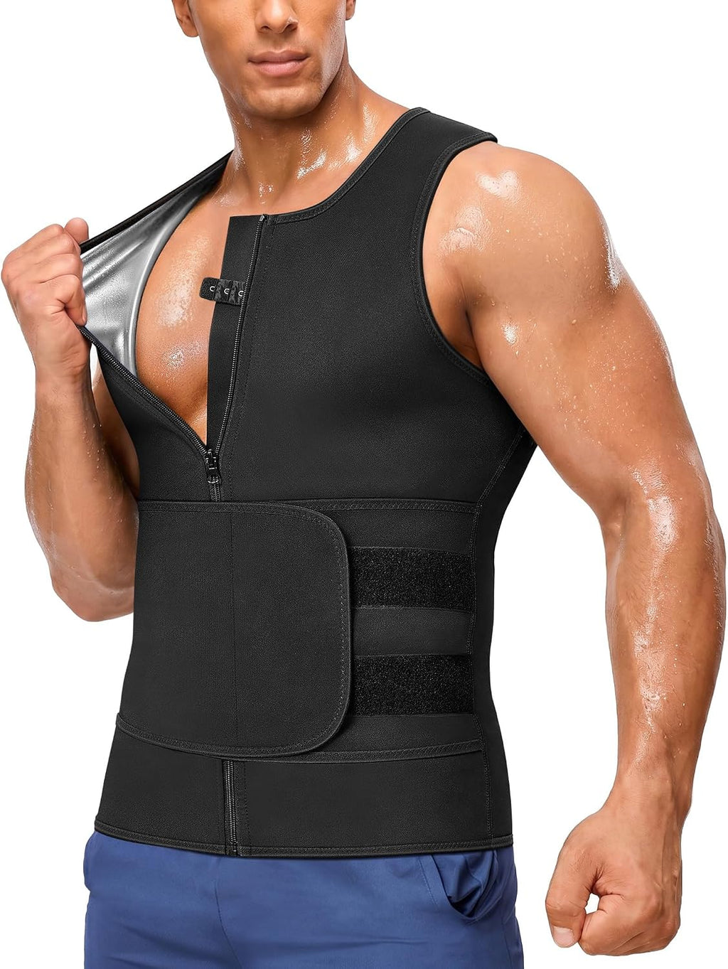 Junlan Waist Trainer Mens Sauna Suit Shirt Sweat Vest Weight Loss Gym Faja