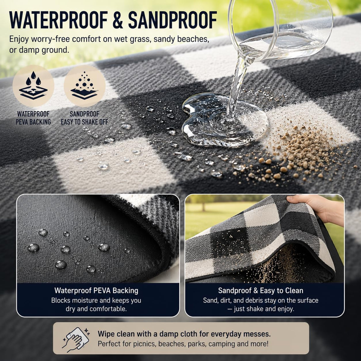 PortableAnd Ultra Soft Lightweight Picnic Blanket Waterproof 3-Layer Outdoor Mat Compact Foldable Blanket for Parks, Beaches, Camping & Everyday Adventures