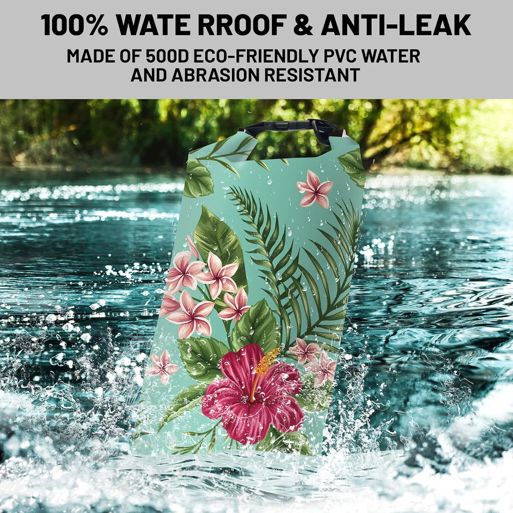 5L Waterproof Dry Bag, Tropical Summer Watercolor Hibiscus Backpack