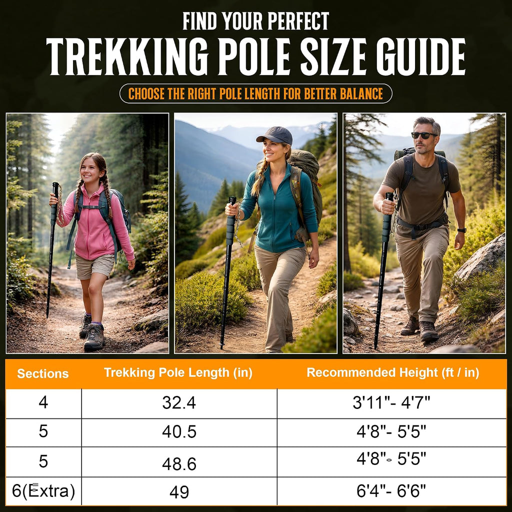 Trekking Poles Hiking Stick with Camping Essentials Kit - Hiking Poles Collapsible Lightweight for Camping, Mountaining -Hiking Backpack Walking Stick with Compass, Bag - Backpacking Essentials