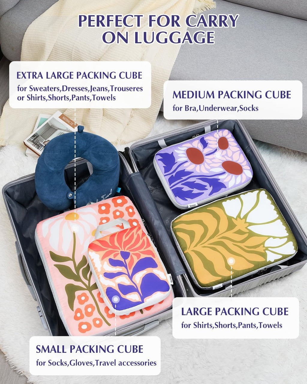 Gonex 4-Piece Compression Packing Cubes, Expandable Travel Organizers