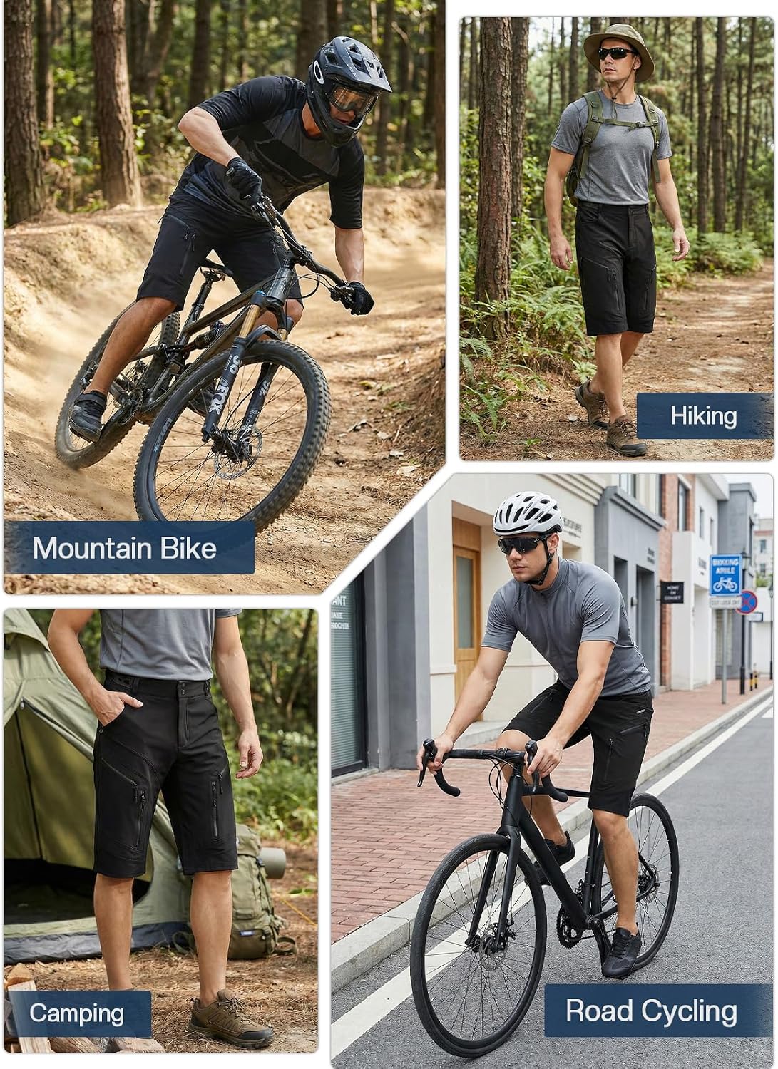 ARSUXEO Men's Loose Fit Cycling Shorts Mountain Bike Shorts Water Ressistant 1903