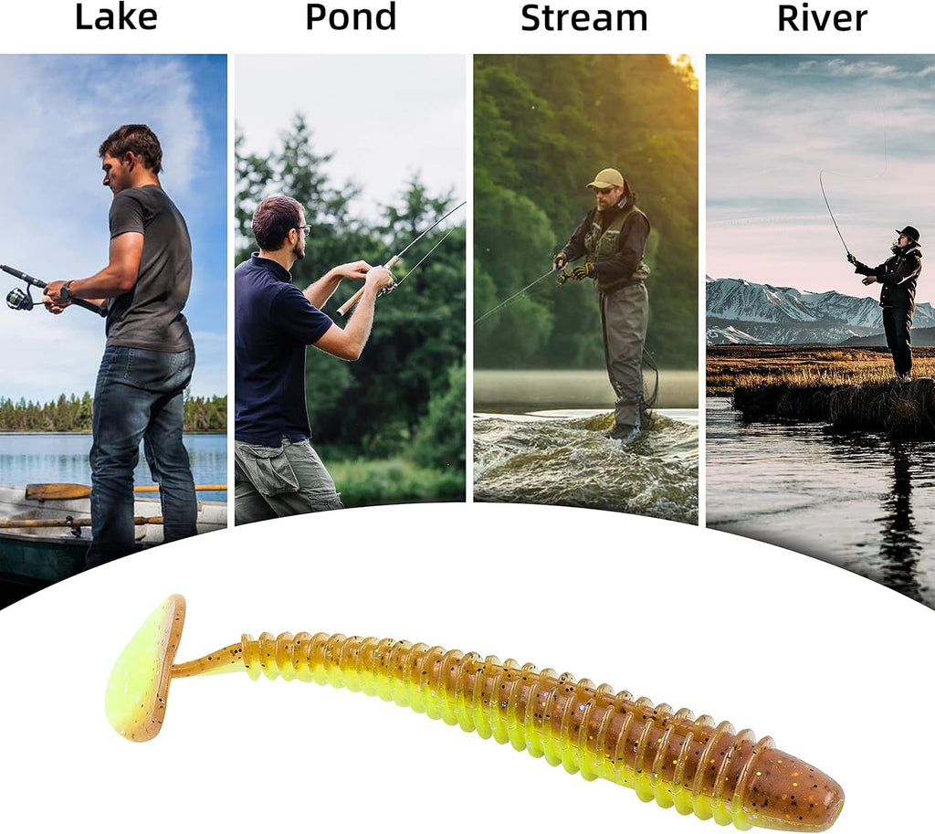 RUNCL Swimbaits Paddle 10/20/30/40PCS, 5/4/3/2 Inchs Paddle Tail, Soft Lure for Trout Crappie Bass, Durable Plastic Bait Swimmer for Saltwater/Freshwater, Fishing Lover's Gift