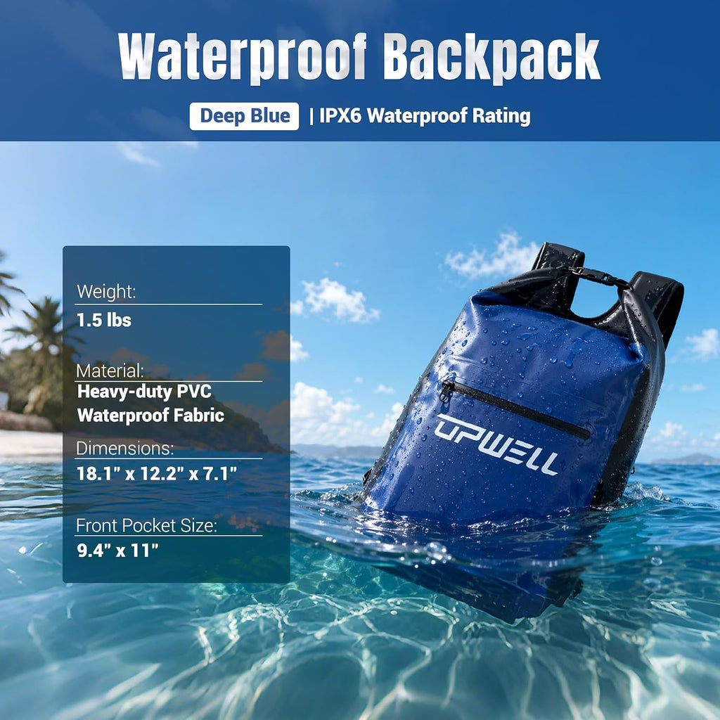 UPWELL 20L Waterproof Dry Bag Boating Backpack for Travel Hiking Camping Kayaking Hiking Swimming Floating Submersible Dry Bag Deep blue