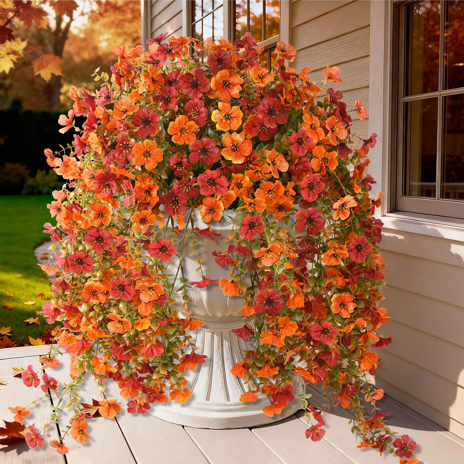 Homsunny Artificial Mums for Outdoors Hanging Flowers for Home Fall Decor