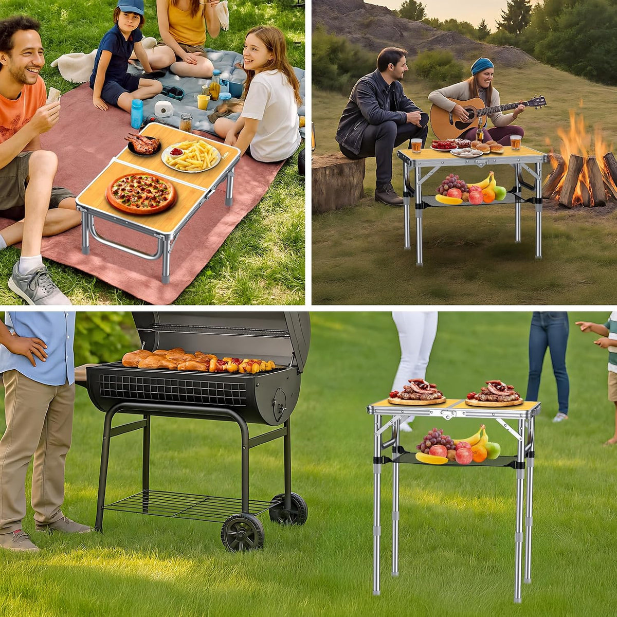 Anbte 2ft Camping Folding Table, 3 Adjustable Heights High 27.5", 24" x 16"