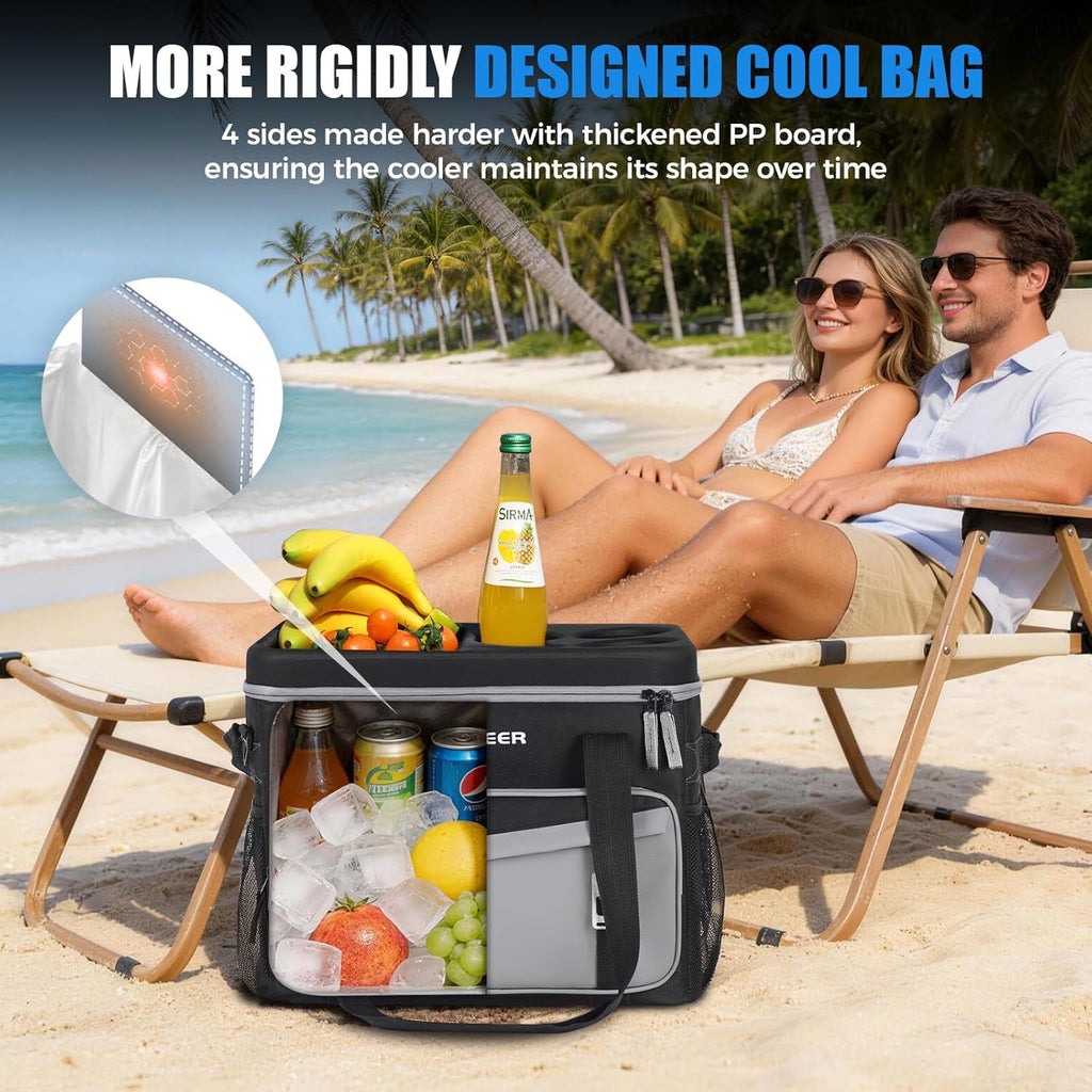 INSMEER Collapsible Cooler with Hard Shell & 4 Cup Holders - 55 Cans