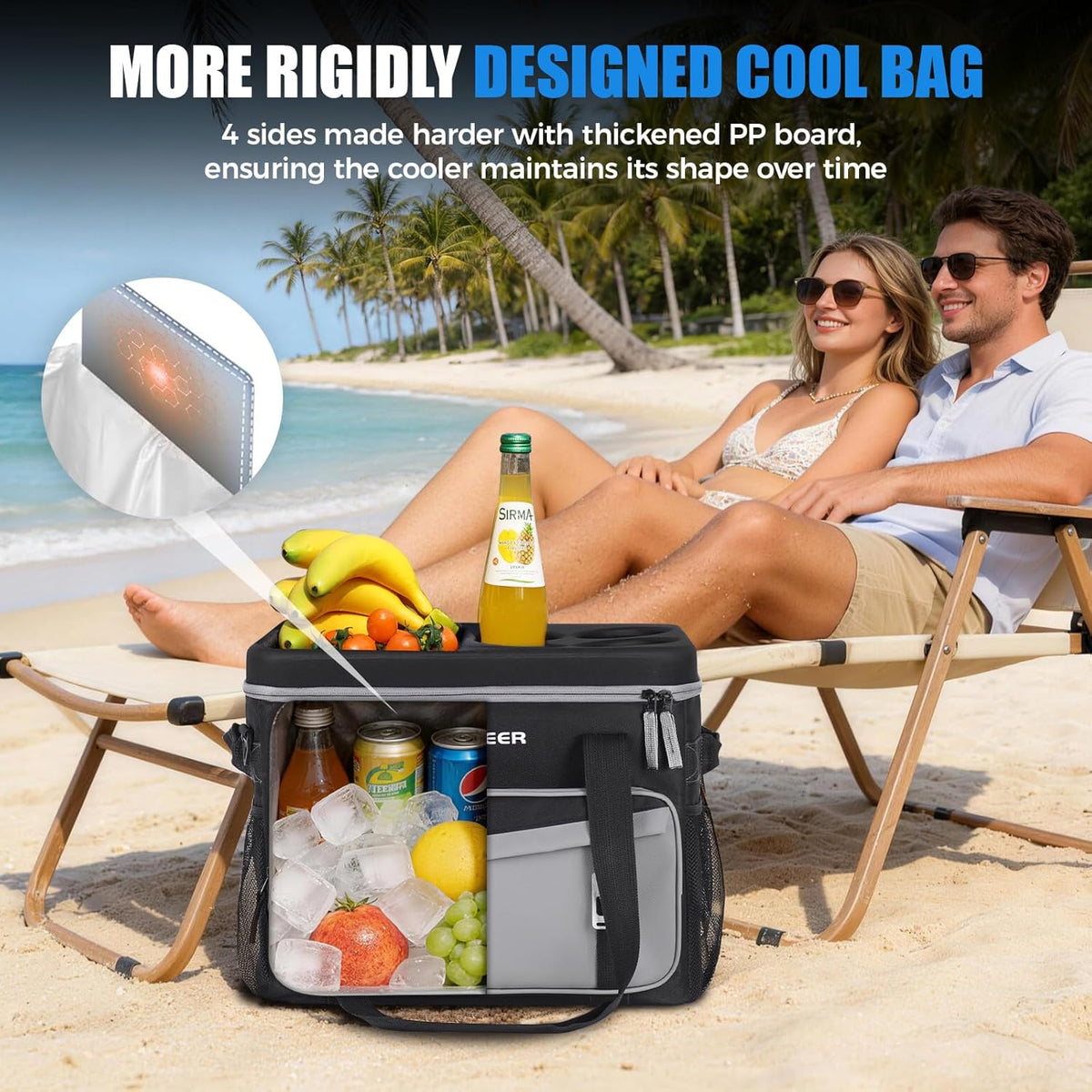 INSMEER Collapsible Cooler with Hard Shell & 4 Cup Holders - 55 Cans