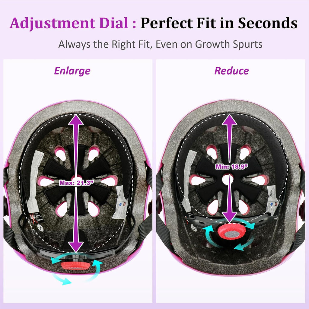 KAMUGO Kids Adjustable Helmet, with Sports Protective Gear Set Knee Elbow Wrist Pads for Toddler Age 2-8 Boys Girls, Bike Skateboard Hoverboard Scooter Rollerblading Helmet Set