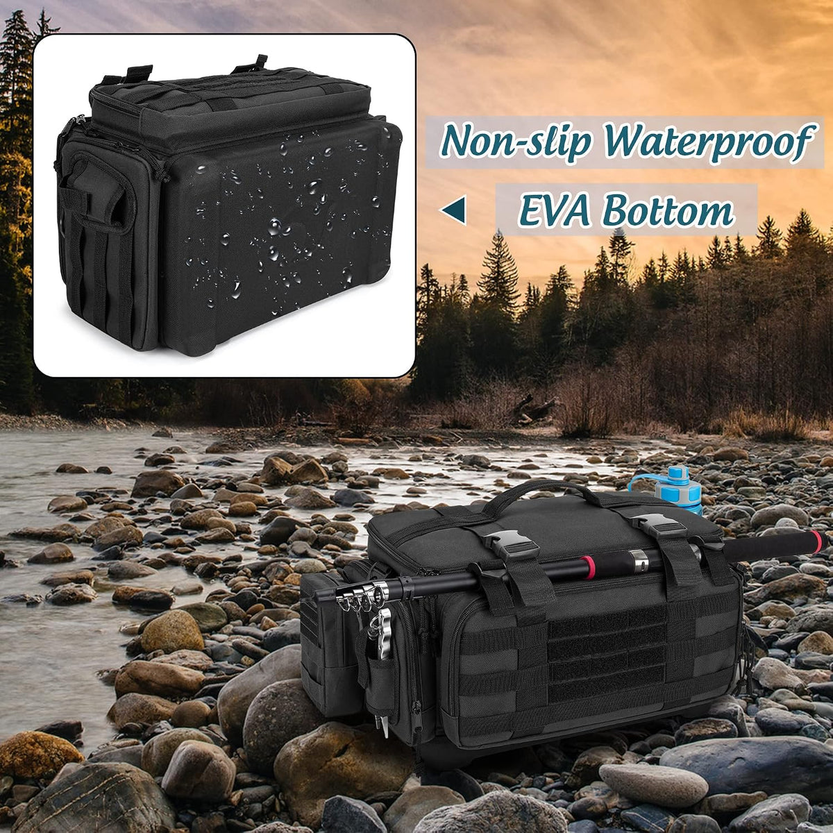 DSLEAF Waterproof Tackle Box Bag, Soft Fishing Tackle Storage Bag, Bag Only