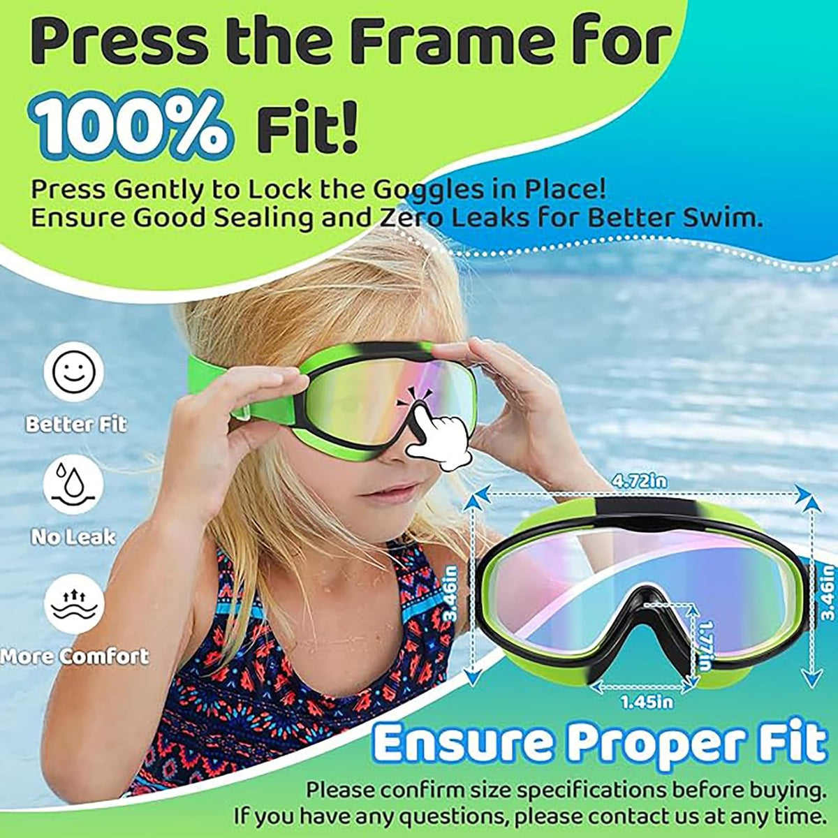 2 Pack Kids Swim Goggles for 3-14, Fabric Strap Wide View Anti Fog& UV