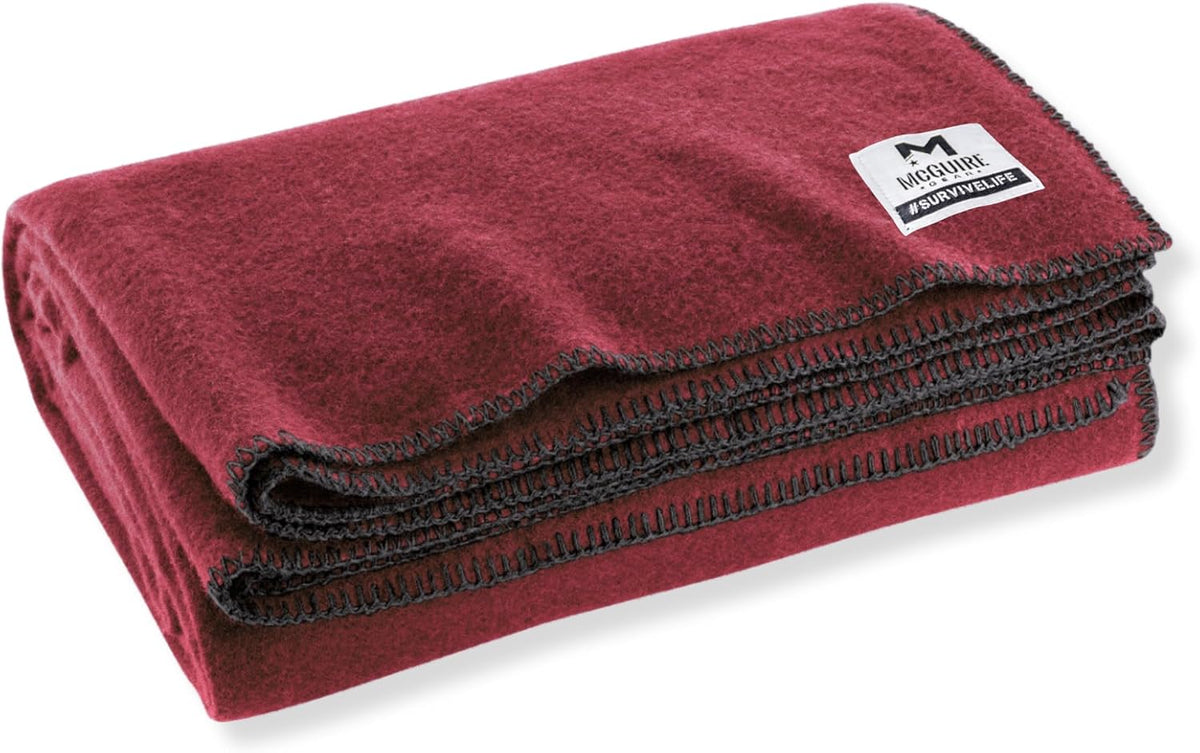 M MCGUIRE GEAR Heavy Duty Wool Blanket, Survival, Emergency, and First Aid Use – Mil-Spec, Fire Retardant, Durable Outdoor Wool Blankets for Camping. - OD Green, (64 x 90 inches)